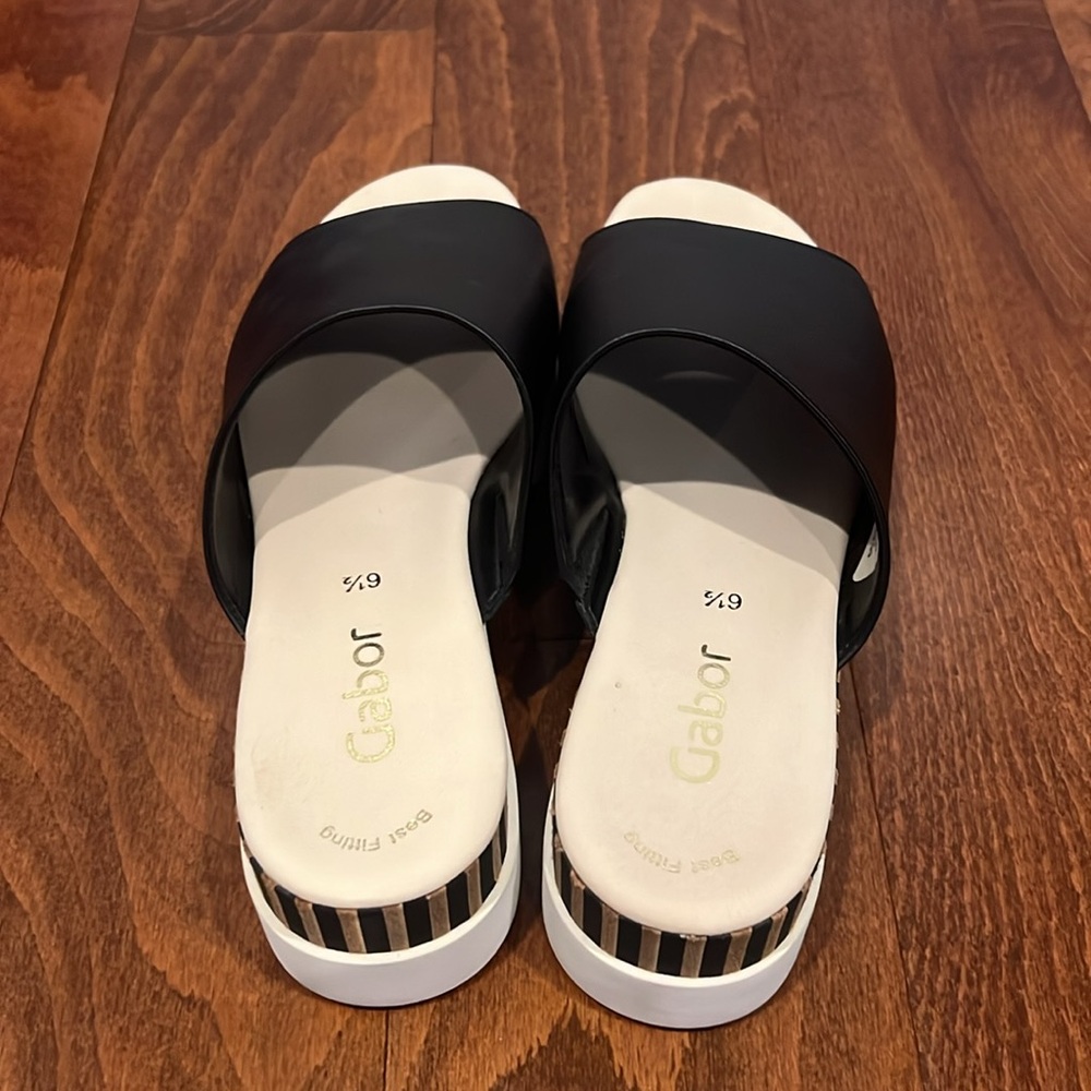 Gabor Women’s Striped Leather Black Slide - Picture 5 of 9